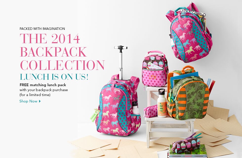 Garnet Hill Kids' Bedding and Girls' Clothing Catalog. 2014 Kids' Backpack Collection. Free Matching Lunch Pack with your Kids' Backpack Purchase for a Limited Time.