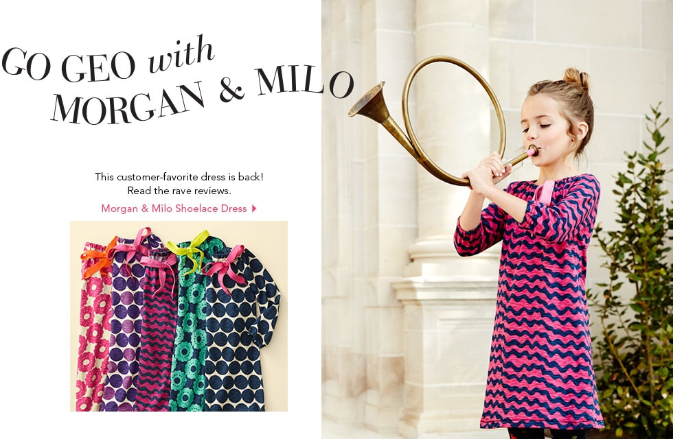 Garnet Hill Kids' Bedding and Girls' Clothing Catalog. The Customer-Favorite Morgan and Milo Shoelace Girls' Dress is Back.