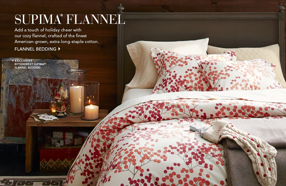 Garnet Hill Women's Clothing and Bedding Catalog. Supima Flannel Bedding - Add a Touch of Holiday Cheer with our Cozy Flannel Bedding made of the Finest American-Grown Extra-Long-Staple Cotton. Exclusive Bittersweet Supima Flannel Bedding.