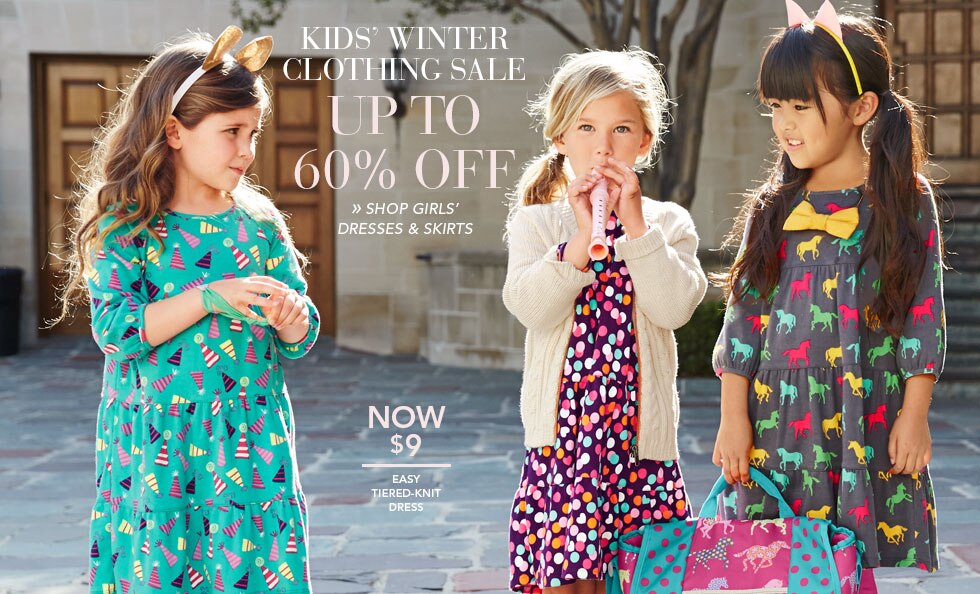 Garnet Hill Bedding and Clothing Catalog.  Up to 60% Off. Kids' Winter Clothing Sale. Shop Girls' Dresses and Skirts. Easy Tiered Knit Dress, Now $9.