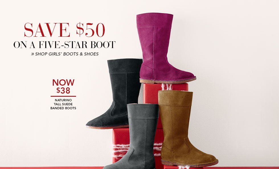 Garnet Hill Kids' Bedding and Girls' Clothing Catalog. Save $50 on the Girls' Naturino Tall Suede Boots. Now $38. Shop Girls' Shoes and Boots.