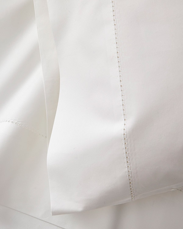 Close-up image of the hemline on the Hemstitched Pima Cotton Percale Sheets.